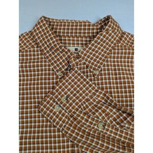 Woolrich Mens Plaid Button Down Long Sleeve Shirt Size XL Brown White Casual